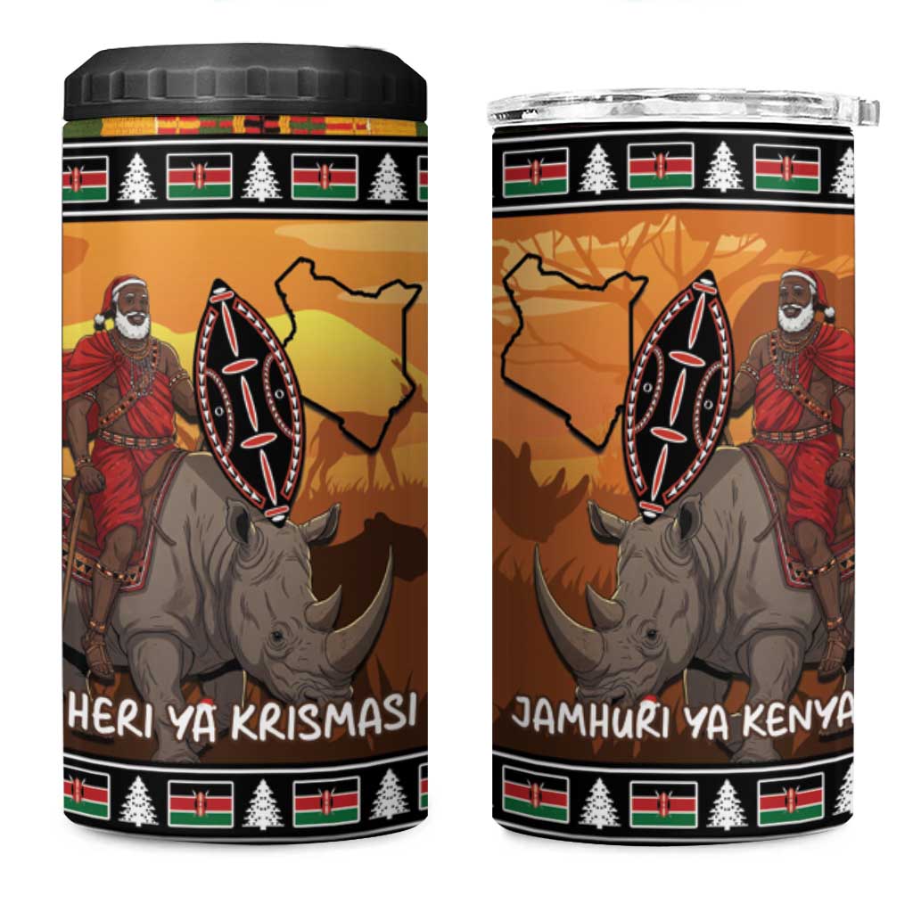 Afro Christmas in Kenya Safari 4 in 1 Can Cooler Tumbler Black Santa Riding Rhinoceros LT15