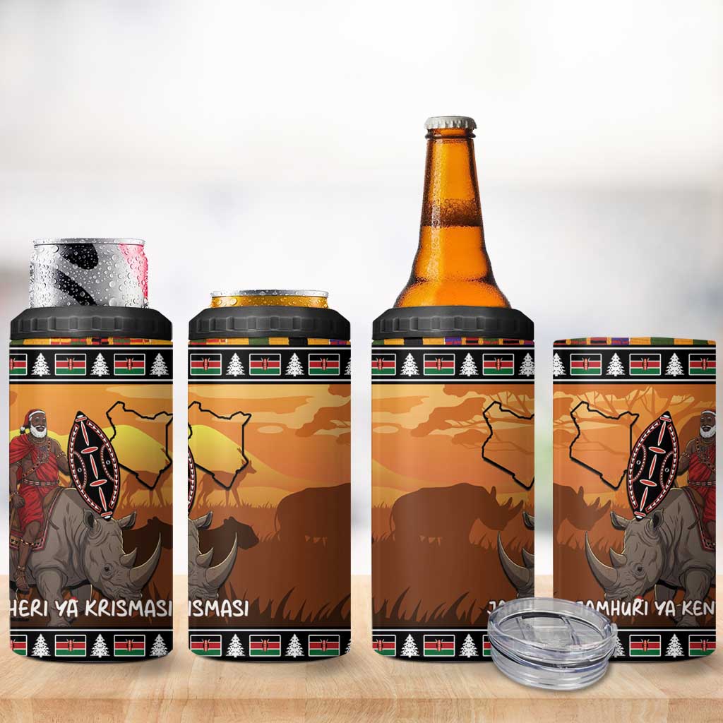 Afro Christmas in Kenya Safari 4 in 1 Can Cooler Tumbler Black Santa Riding Rhinoceros LT15