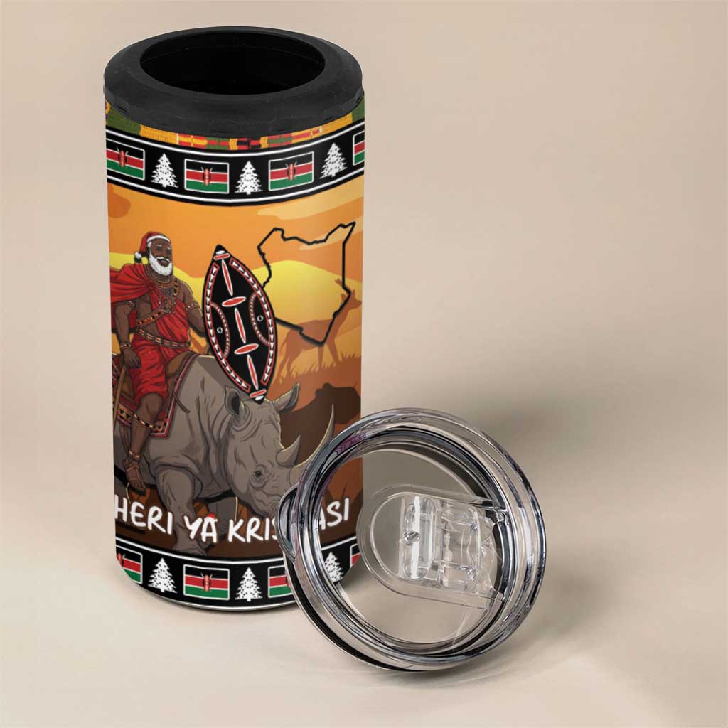 Afro Christmas in Kenya Safari 4 in 1 Can Cooler Tumbler Black Santa Riding Rhinoceros LT15
