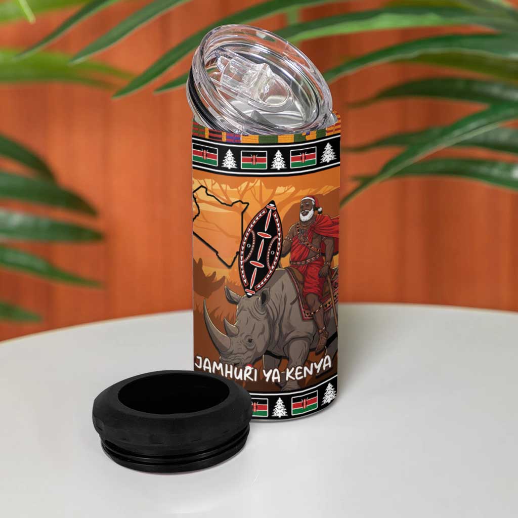 Afro Christmas in Kenya Safari 4 in 1 Can Cooler Tumbler Black Santa Riding Rhinoceros LT15