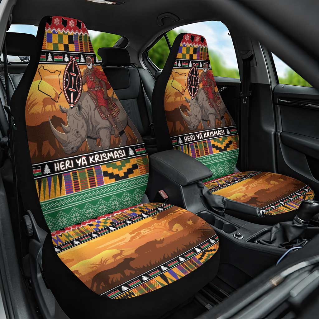 Kenya Safari Christmas Car Seat Cover Black Santa Riding Rhinoceros - Heri ya Krismasi LT15