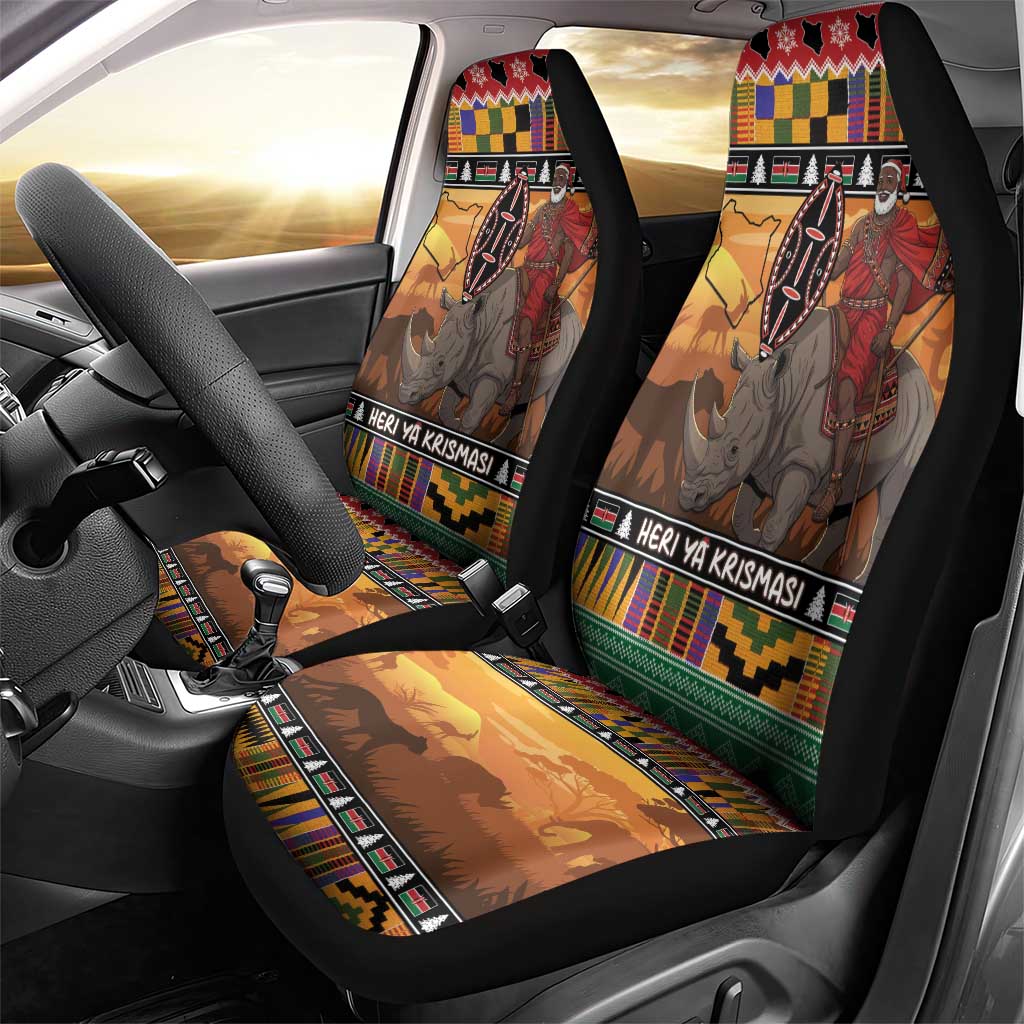 Kenya Safari Christmas Car Seat Cover Black Santa Riding Rhinoceros - Heri ya Krismasi LT15