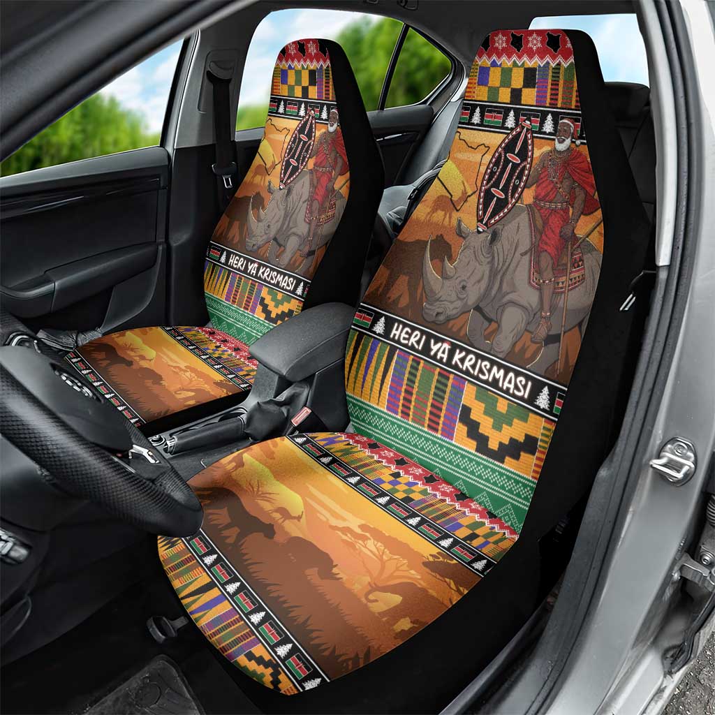 Kenya Safari Christmas Car Seat Cover Black Santa Riding Rhinoceros - Heri ya Krismasi LT15