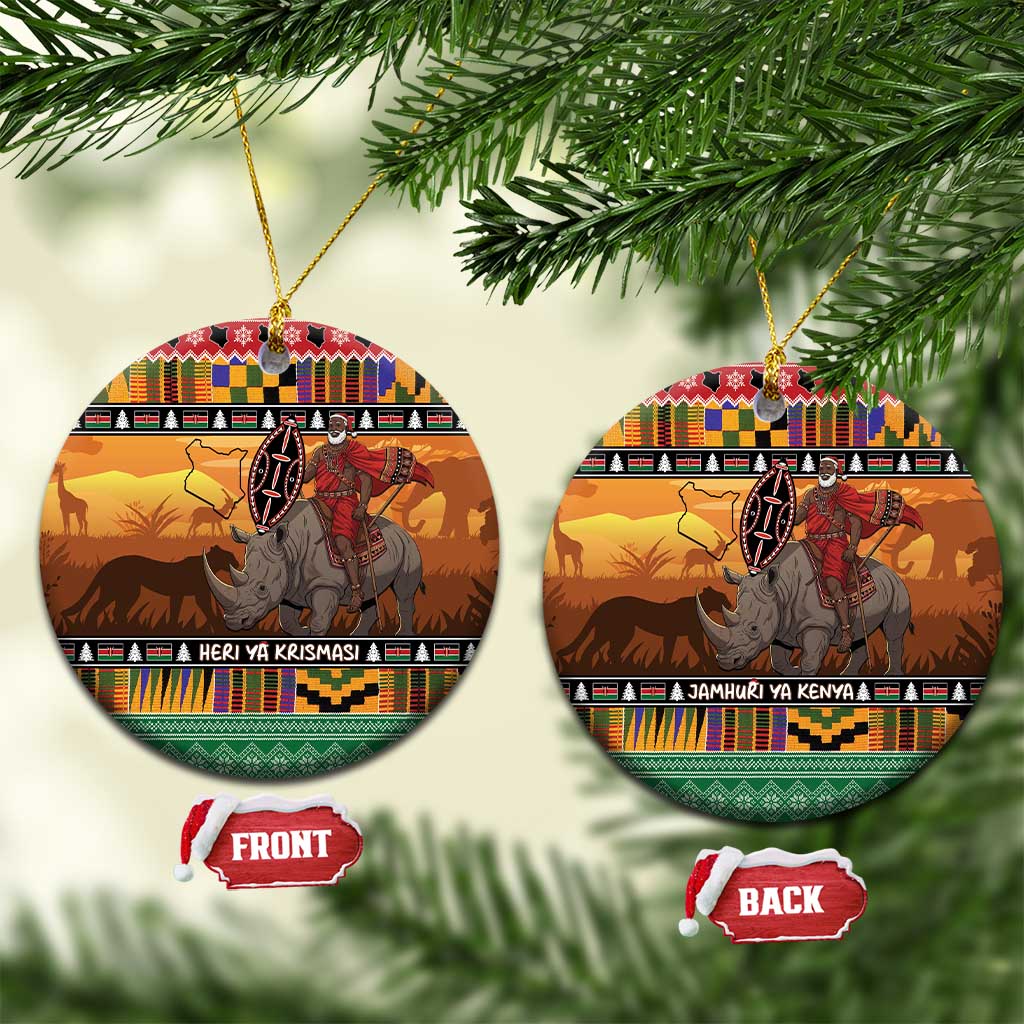 Kenya Safari Christmas Ceramic Ornament Black Santa Riding Rhinoceros - Heri ya Krismasi LT15