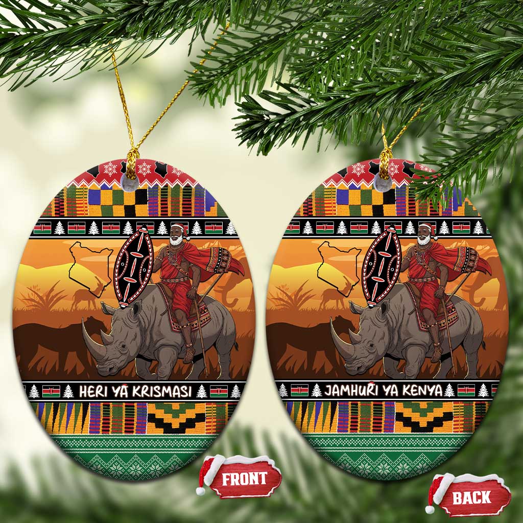 Kenya Safari Christmas Ceramic Ornament Black Santa Riding Rhinoceros - Heri ya Krismasi LT15
