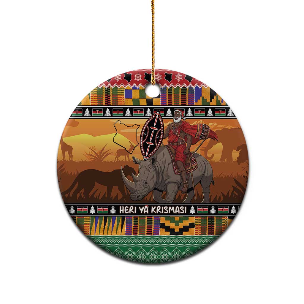 Kenya Safari Christmas Ceramic Ornament Black Santa Riding Rhinoceros - Heri ya Krismasi LT15