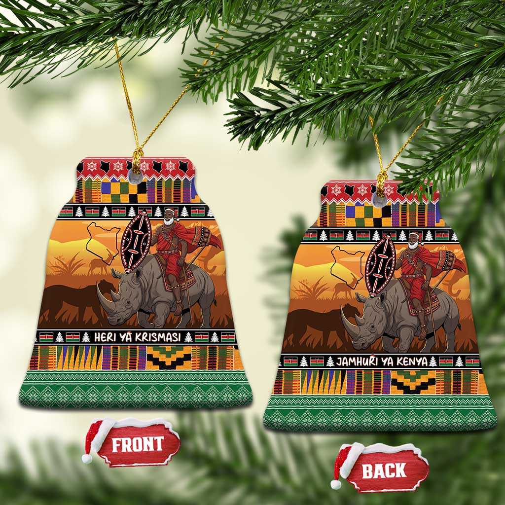 Kenya Safari Christmas Ceramic Ornament Black Santa Riding Rhinoceros - Heri ya Krismasi LT15