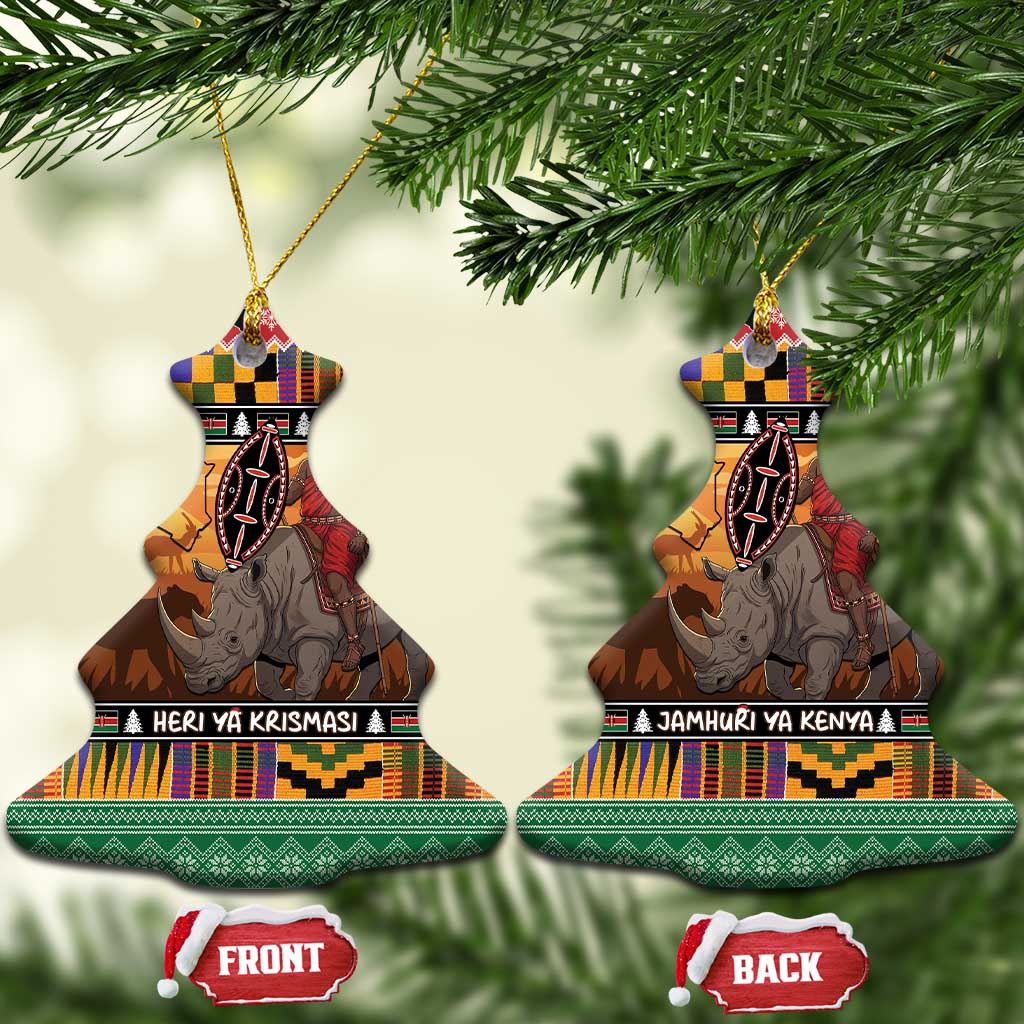 Kenya Safari Christmas Ceramic Ornament Black Santa Riding Rhinoceros - Heri ya Krismasi LT15