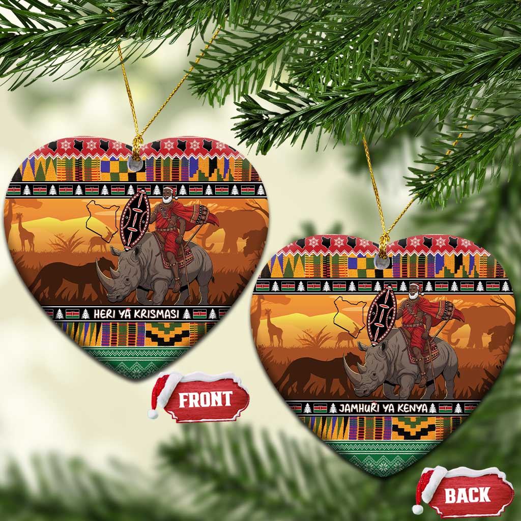 Kenya Safari Christmas Ceramic Ornament Black Santa Riding Rhinoceros - Heri ya Krismasi LT15