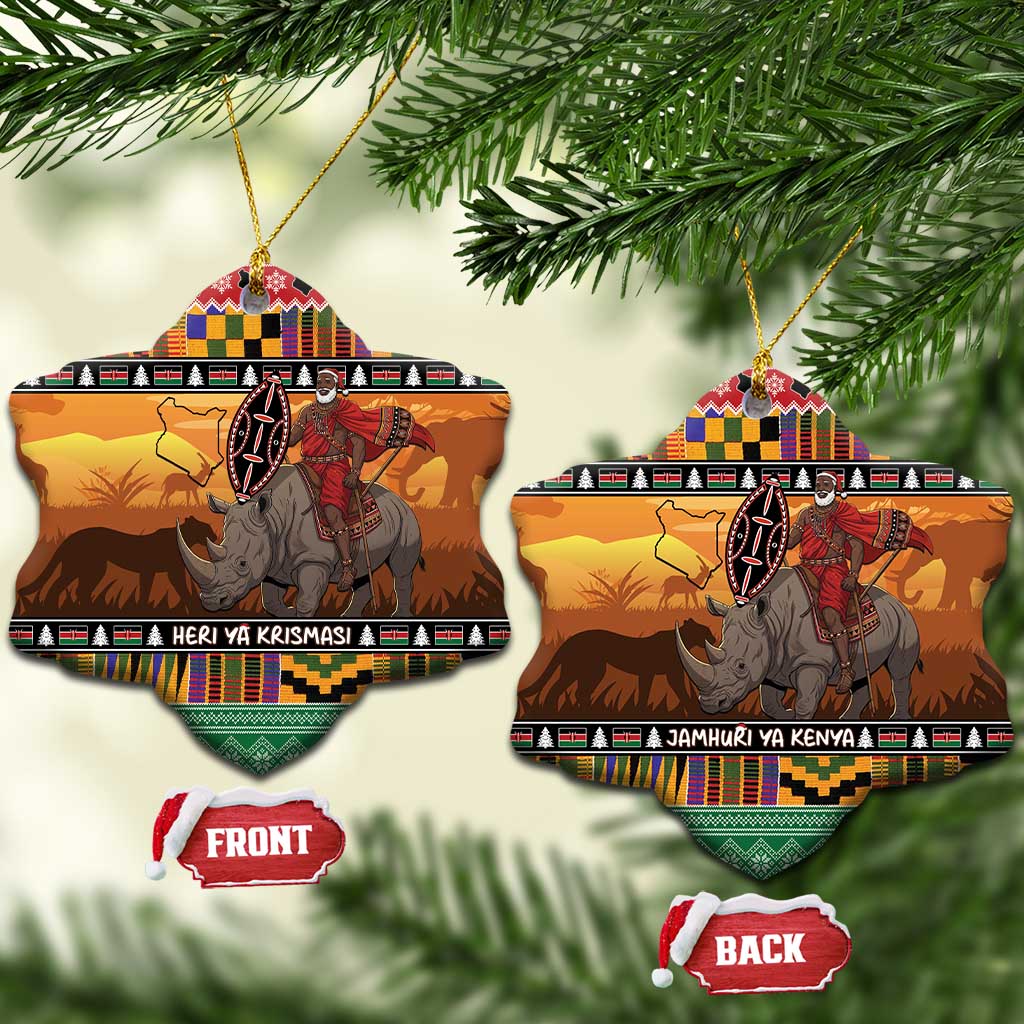 Kenya Safari Christmas Ceramic Ornament Black Santa Riding Rhinoceros - Heri ya Krismasi LT15