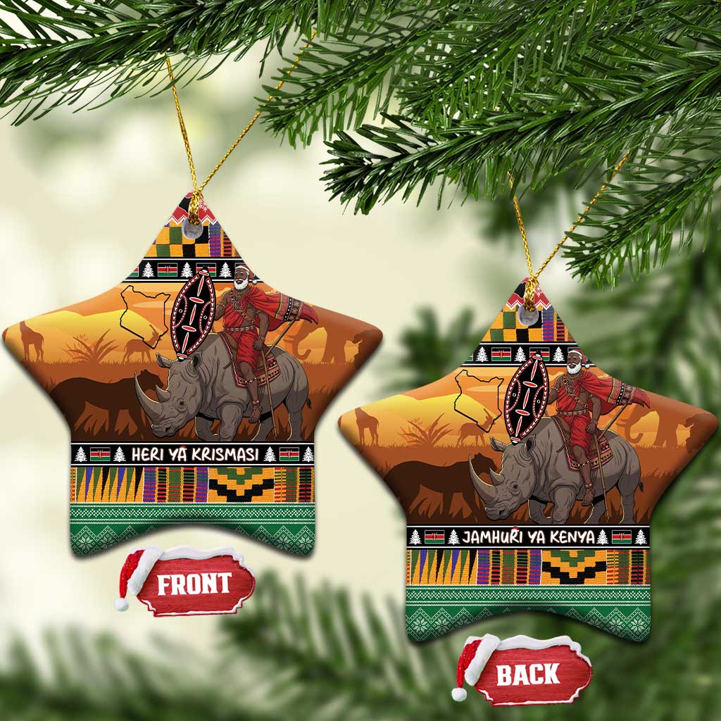 Kenya Safari Christmas Ceramic Ornament Black Santa Riding Rhinoceros - Heri ya Krismasi LT15
