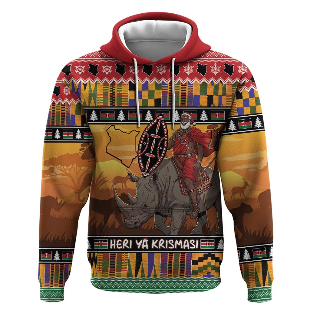 Kenya Safari Christmas Hoodie Black Santa Riding Rhinoceros - Heri ya Krismasi LT15