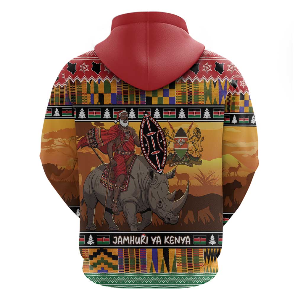 Kenya Safari Christmas Hoodie Black Santa Riding Rhinoceros - Heri ya Krismasi LT15