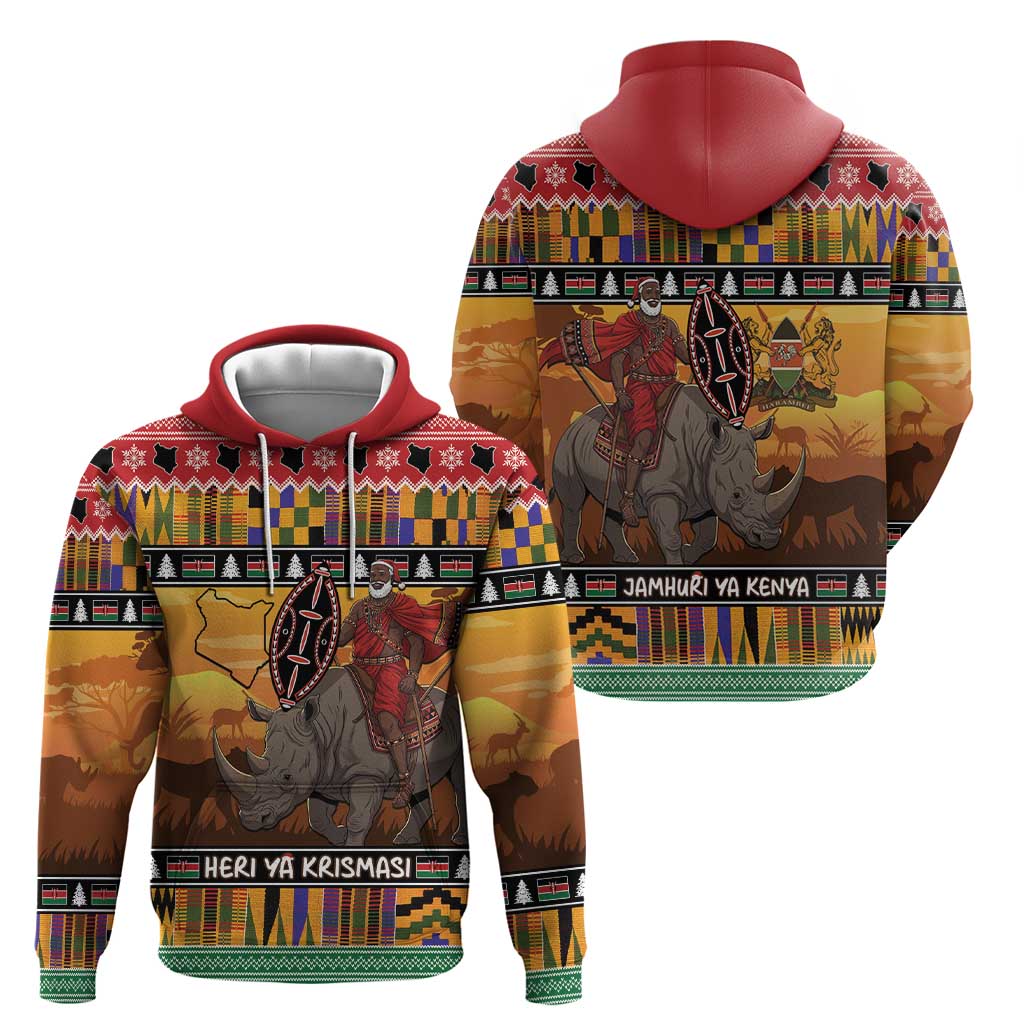 Kenya Safari Christmas Hoodie Black Santa Riding Rhinoceros - Heri ya Krismasi LT15