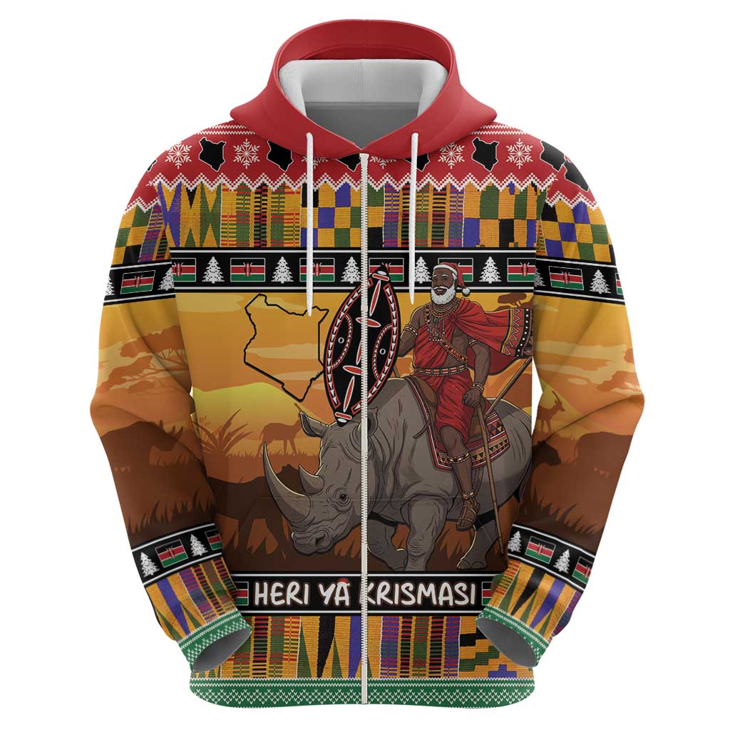 Kenya Safari Christmas Hoodie Black Santa Riding Rhinoceros - Heri ya Krismasi LT15