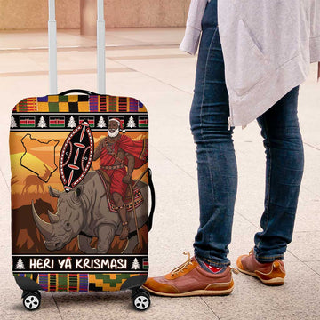 Kenya Safari Christmas Luggage Cover Black Santa Riding Rhinoceros - Heri ya Krismasi LT15