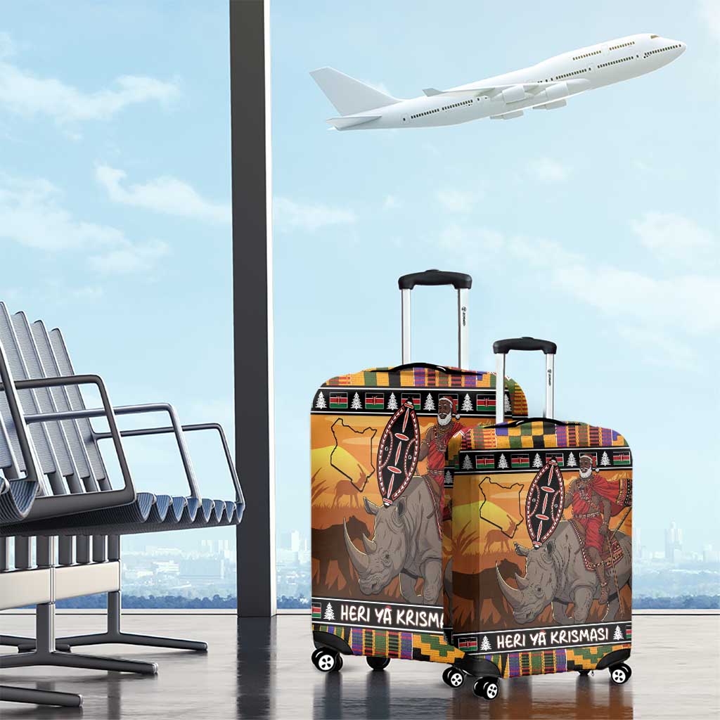 Kenya Safari Christmas Luggage Cover Black Santa Riding Rhinoceros - Heri ya Krismasi LT15