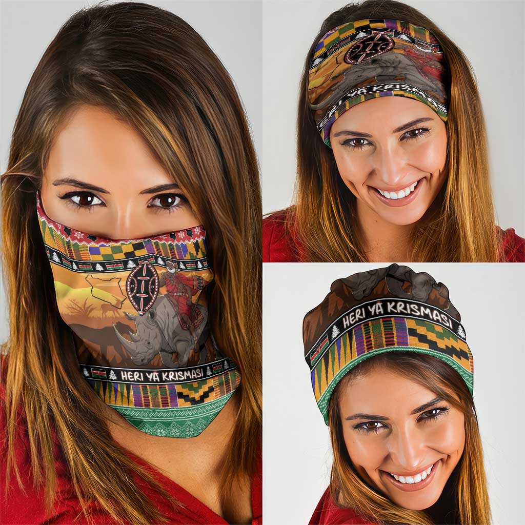 Kenya Safari Christmas Neck Gaiter Black Santa Riding Rhinoceros - Heri ya Krismasi LT15