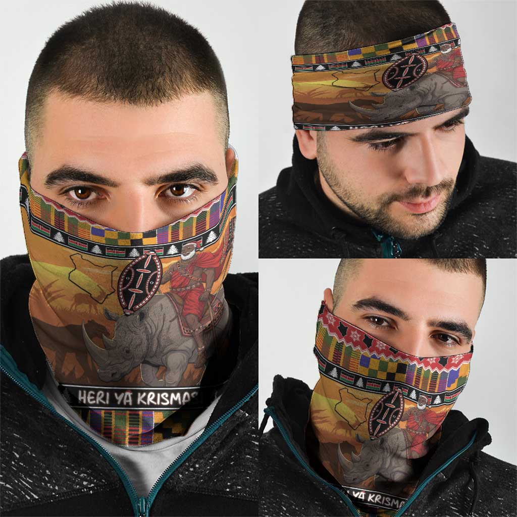 Kenya Safari Christmas Neck Gaiter Black Santa Riding Rhinoceros - Heri ya Krismasi LT15