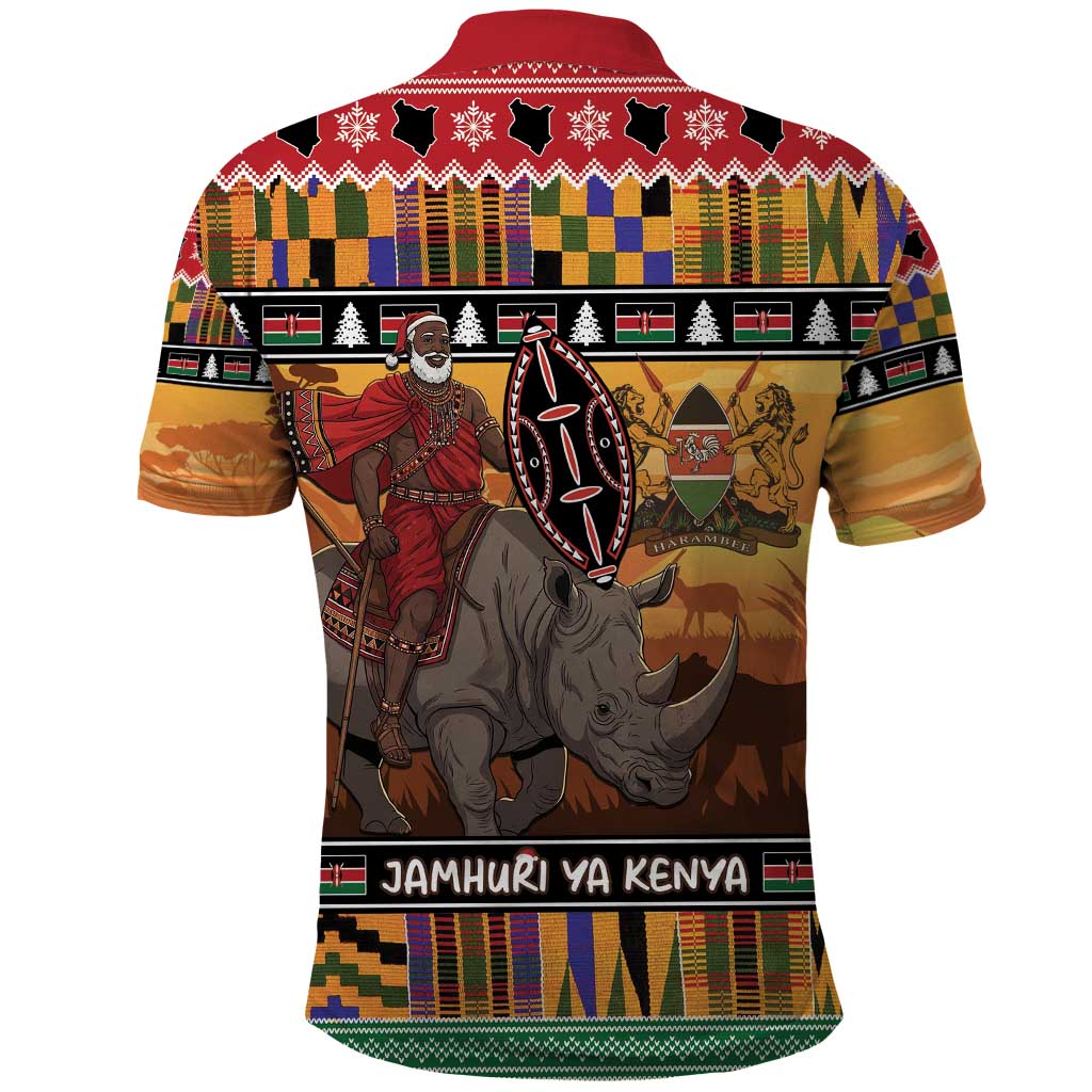 Kenya Safari Christmas Polo Shirt Black Santa Riding Rhinoceros - Heri ya Krismasi LT15
