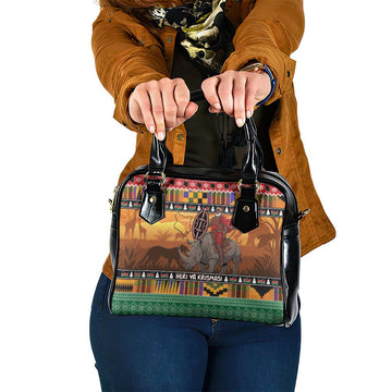 Kenya Safari Christmas Shoulder Handbag Black Santa Riding Rhinoceros - Heri ya Krismasi LT15