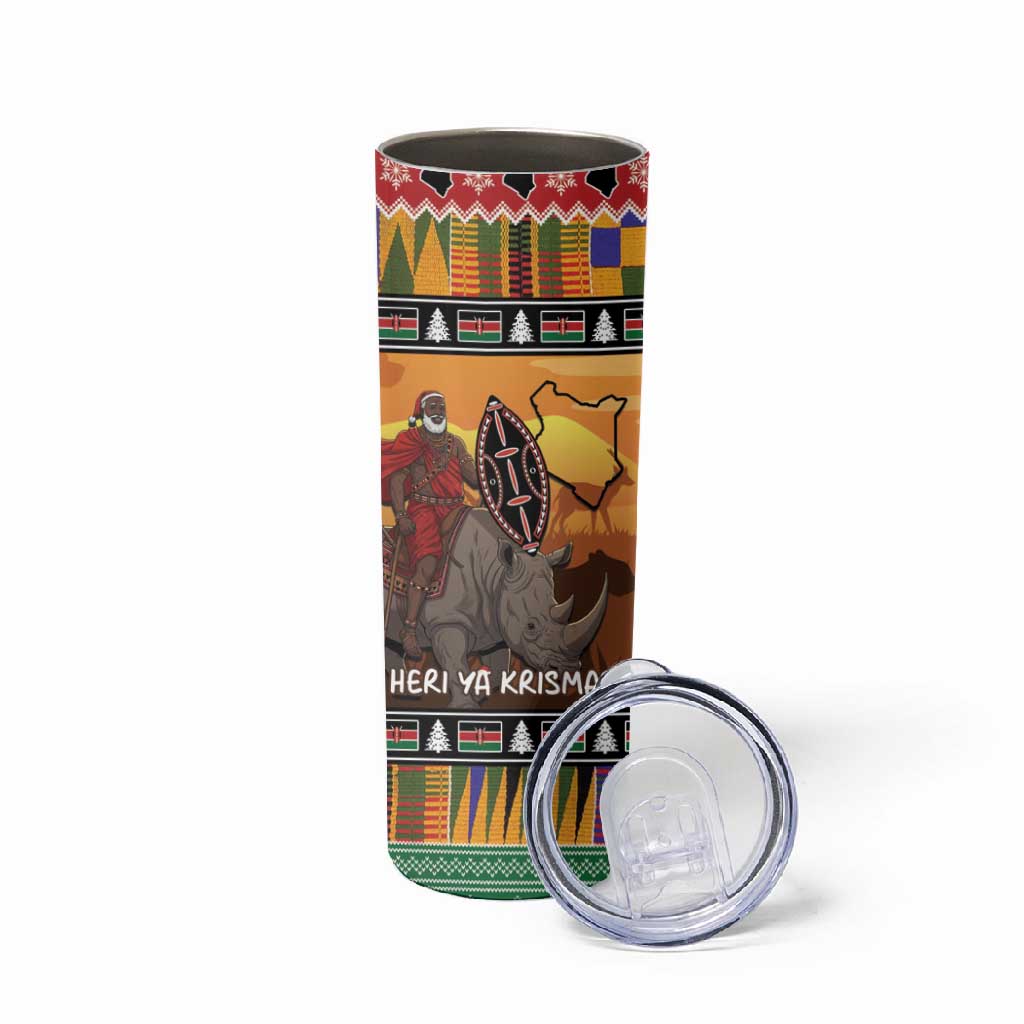 Afro Christmas in Kenya Safari Skinny Tumbler Black Santa Riding Rhinoceros LT15