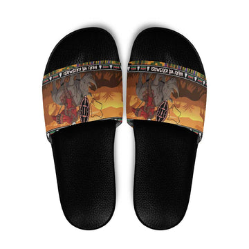 Kenya Safari Christmas Slide Sandals Black Santa Riding Rhinoceros - Heri ya Krismasi LT15