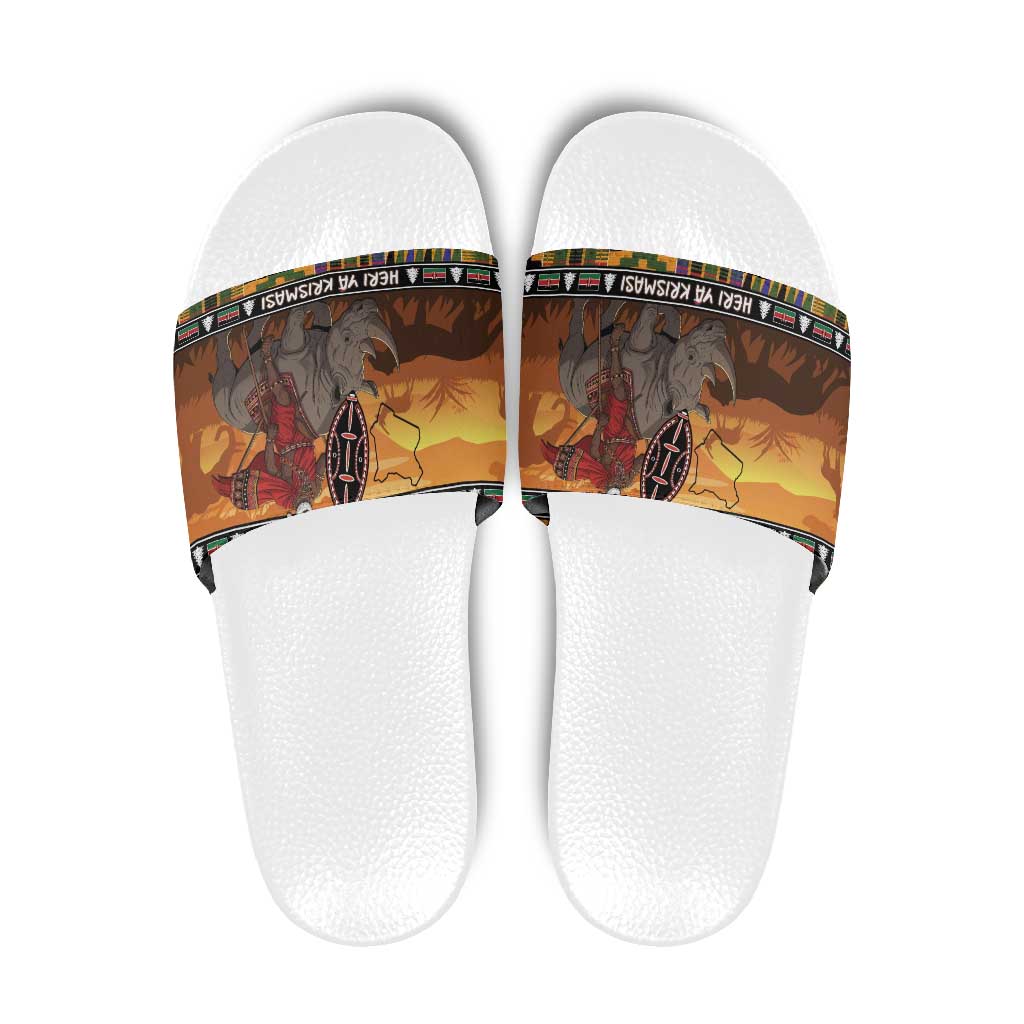 Kenya Safari Christmas Slide Sandals Black Santa Riding Rhinoceros - Heri ya Krismasi LT15