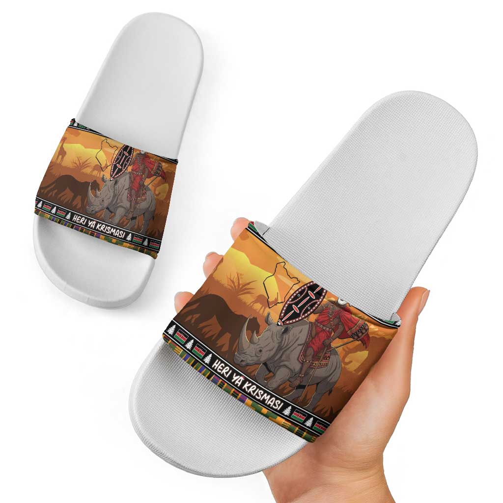 Kenya Safari Christmas Slide Sandals Black Santa Riding Rhinoceros - Heri ya Krismasi LT15