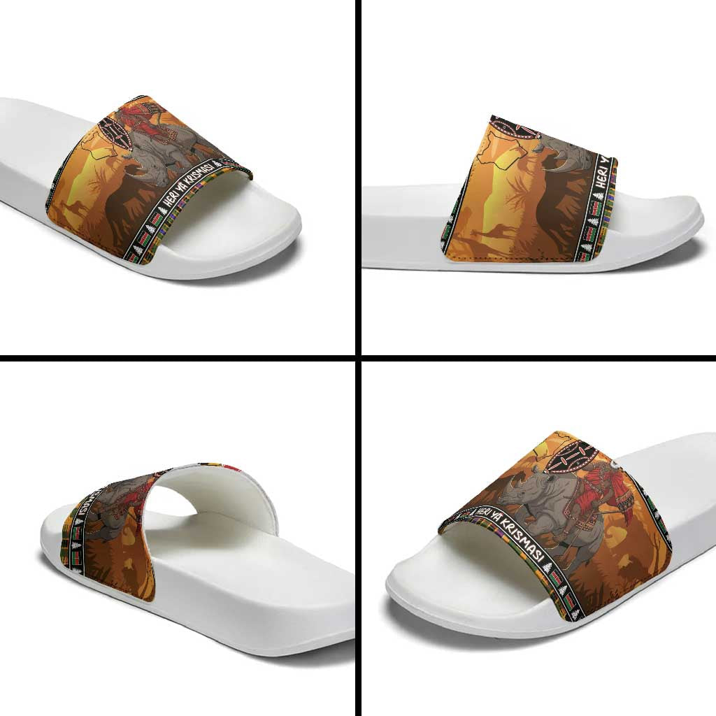 Kenya Safari Christmas Slide Sandals Black Santa Riding Rhinoceros - Heri ya Krismasi LT15