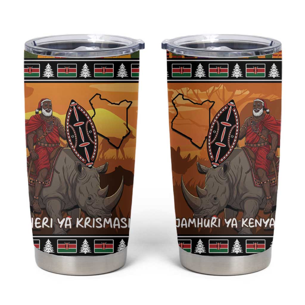 Afro Christmas in Kenya Safari Tumbler Cup Black Santa Riding Rhinoceros LT15