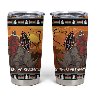 Afro Christmas in Kenya Safari Tumbler Cup Black Santa Riding Rhinoceros LT15
