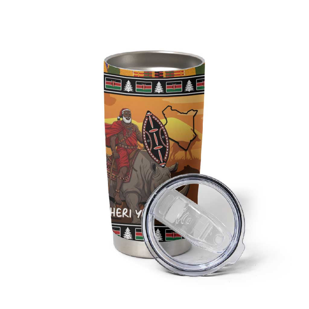 Afro Christmas in Kenya Safari Tumbler Cup Black Santa Riding Rhinoceros LT15