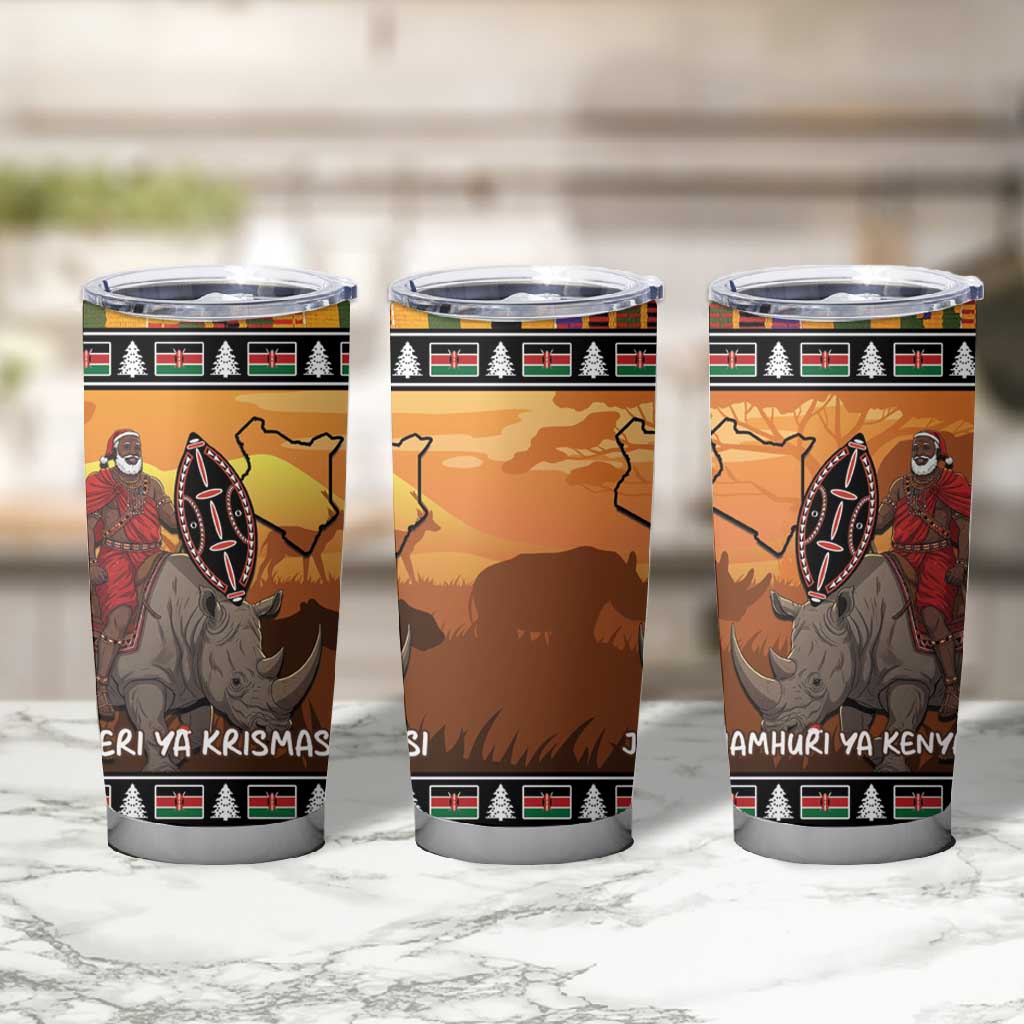 Afro Christmas in Kenya Safari Tumbler Cup Black Santa Riding Rhinoceros LT15