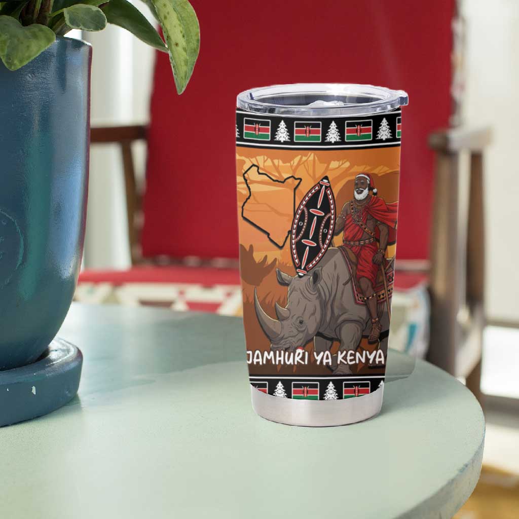 Afro Christmas in Kenya Safari Tumbler Cup Black Santa Riding Rhinoceros LT15