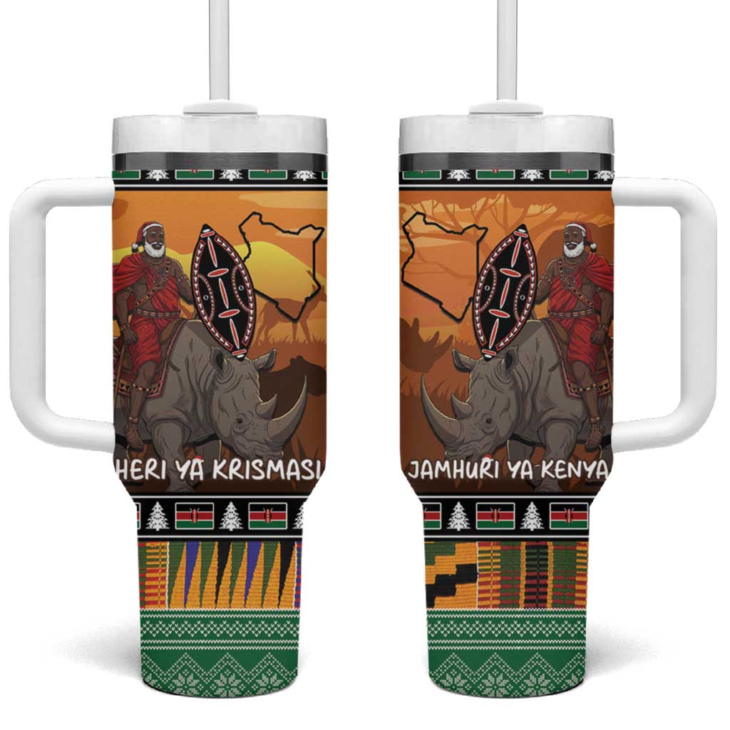 Afro Christmas in Kenya Safari Tumbler With Handle Black Santa Riding Rhinoceros LT15
