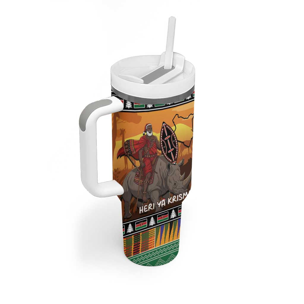 Afro Christmas in Kenya Safari Tumbler With Handle Black Santa Riding Rhinoceros LT15