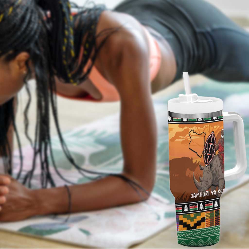Afro Christmas in Kenya Safari Tumbler With Handle Black Santa Riding Rhinoceros LT15