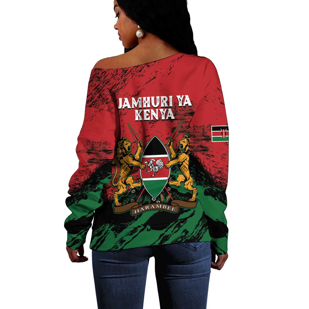 Jamhuri Ya Kenya Off Shoulder Sweater African Lion - Coat Of Arms LT15