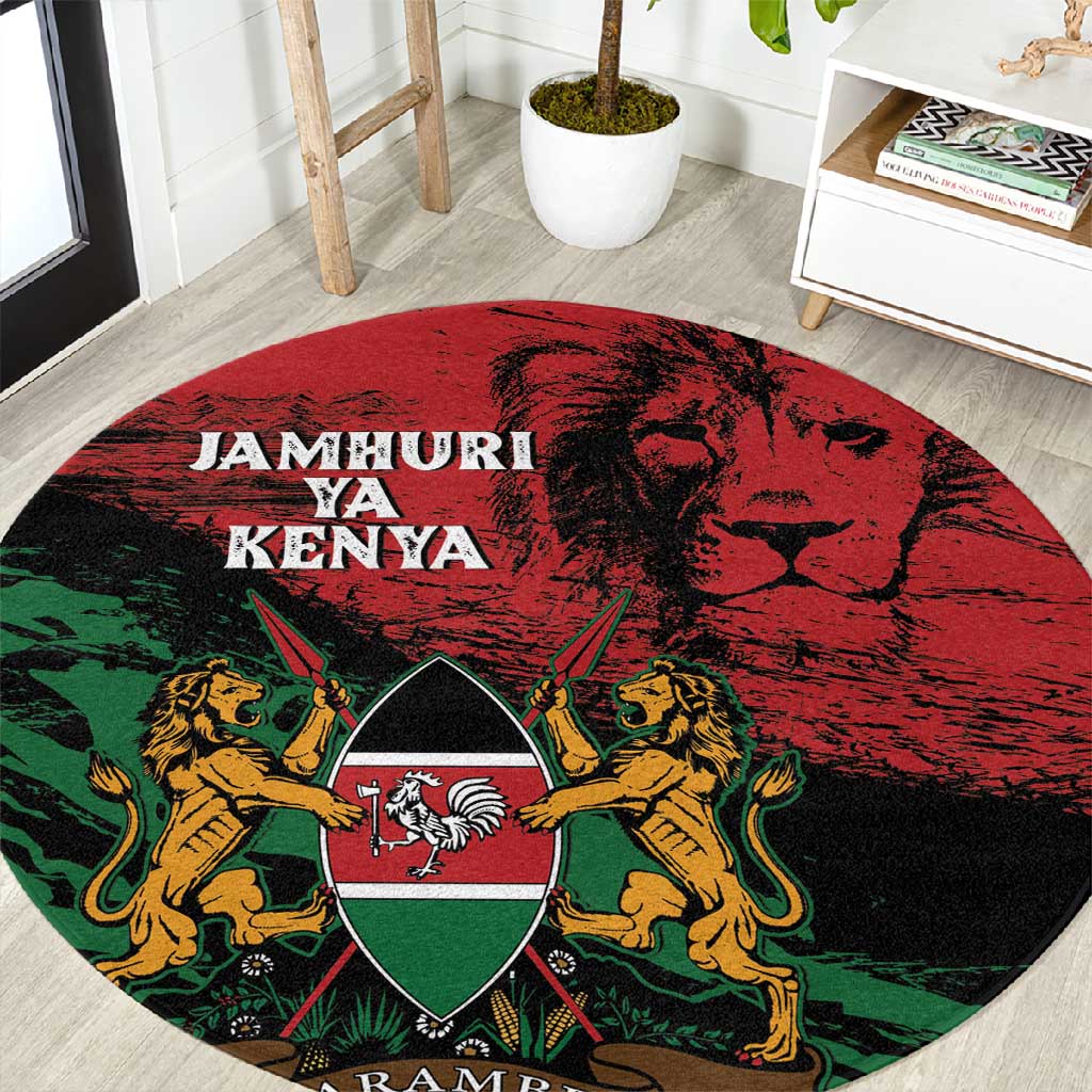 Jamhuri Ya Kenya Round Carpet African Lion - Coat Of Arms LT15