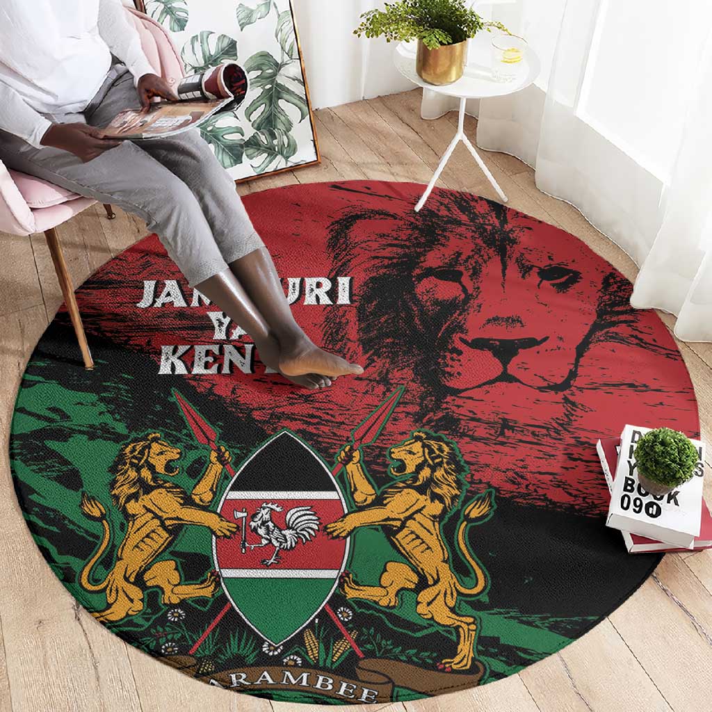 Jamhuri Ya Kenya Round Carpet African Lion - Coat Of Arms LT15