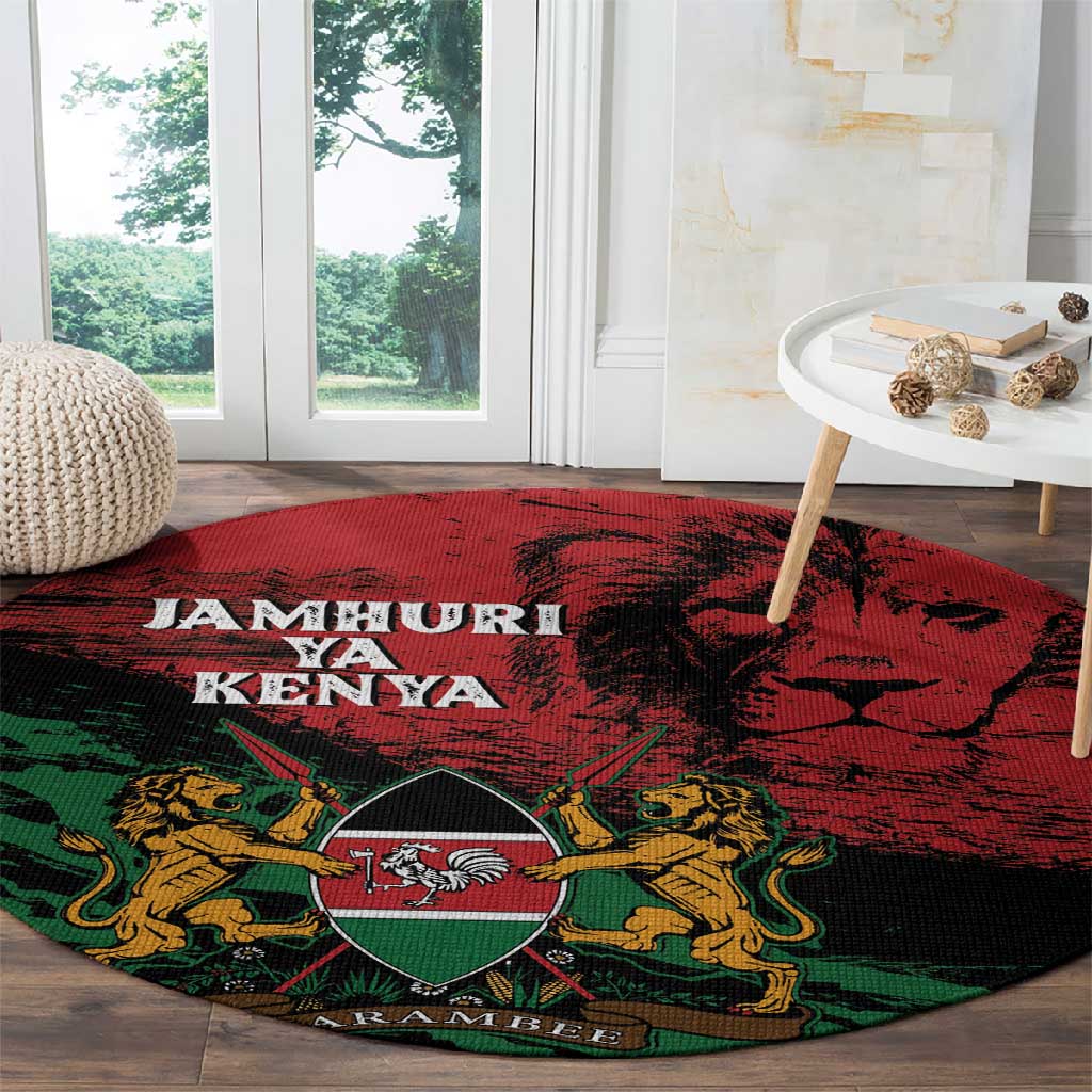 Jamhuri Ya Kenya Round Carpet African Lion - Coat Of Arms LT15