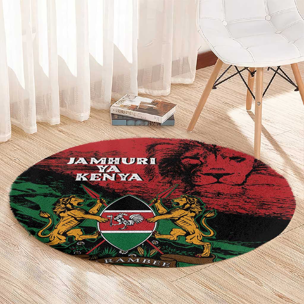 Jamhuri Ya Kenya Round Carpet African Lion - Coat Of Arms LT15