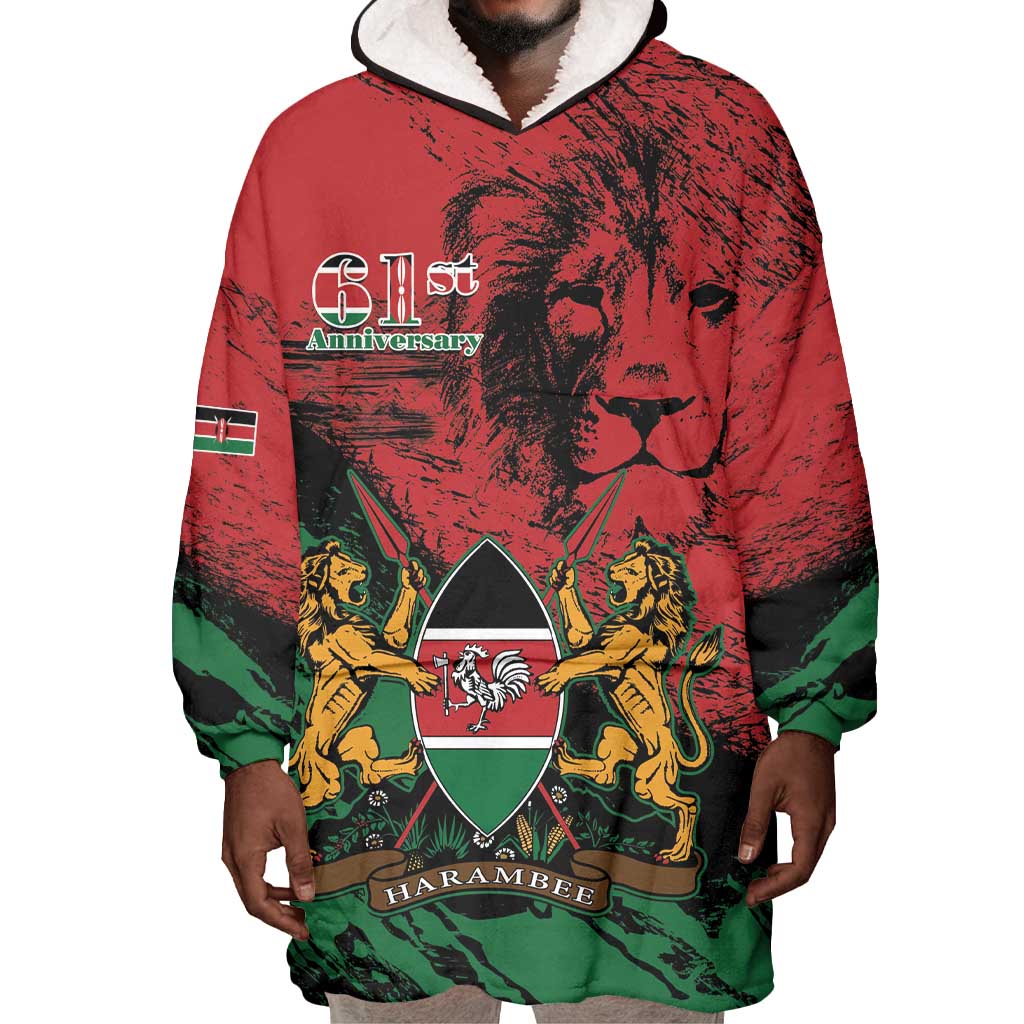 Jamhuri Ya Kenya Wearable Blanket Hoodie African Lion - Coat Of Arms LT15