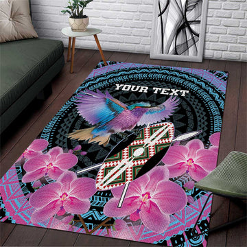Personalised Kenya Lilac Breasted Roller Area Rug Orchid Flower - African Pattern LT15