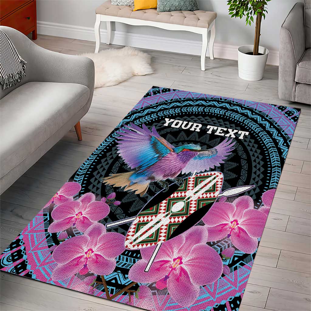 Personalised Kenya Lilac Breasted Roller Area Rug Orchid Flower - African Pattern LT15