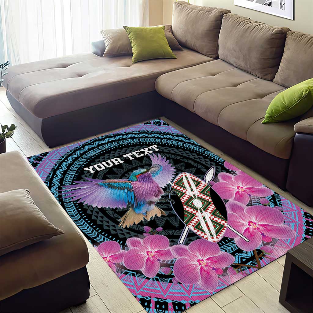Personalised Kenya Lilac Breasted Roller Area Rug Orchid Flower - African Pattern LT15