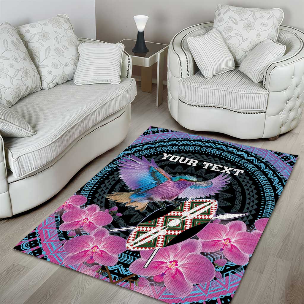 Personalised Kenya Lilac Breasted Roller Area Rug Orchid Flower - African Pattern LT15