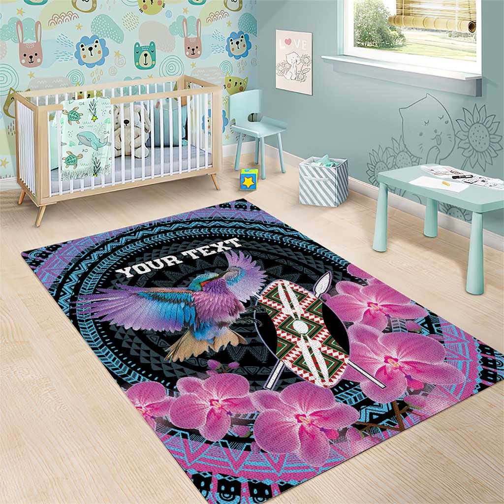 Personalised Kenya Lilac Breasted Roller Area Rug Orchid Flower - African Pattern LT15