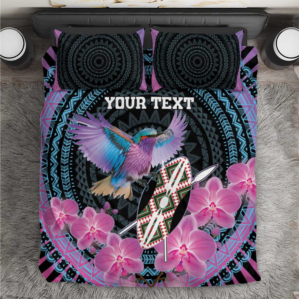 Personalised Kenya Lilac Breasted Roller Bedding Set Orchid Flower - African Pattern LT15